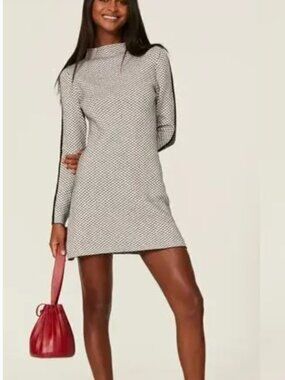 Victor Glemaud Dress Checked Cashmere Cotton Mock Neck Mini Black White L